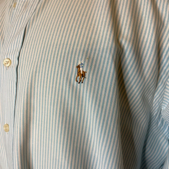 RALPH LAUREN Teal Stripe Oxford Button Down Shirt Size 16.5-35 - Picture 2 of 8